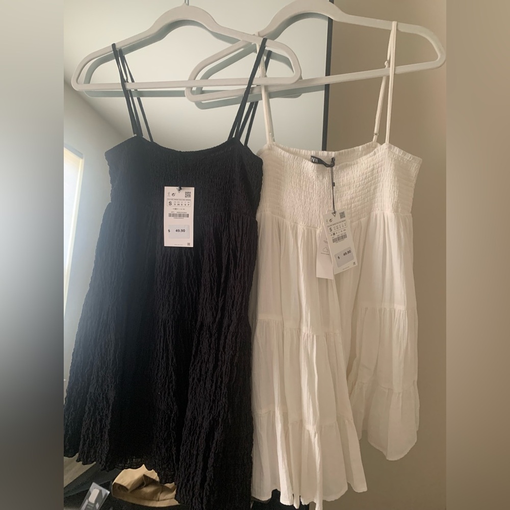 Zara Black and White Smocked Dresses